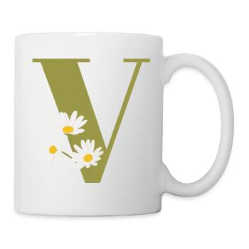Lettre v vert marguerites - Mug blanc - blanc - Droite