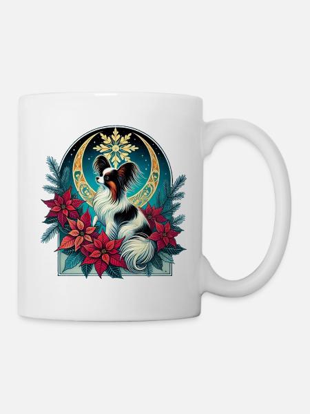 Himmlisches Papillon unter den Weihnachtssternen - Tasse - Weiß