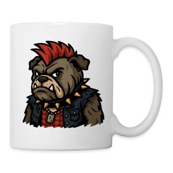 Punk Bulldogge mit Stacheln und Irokesenschnitt Cartoon Art - Tasse - Weiß - Rechts