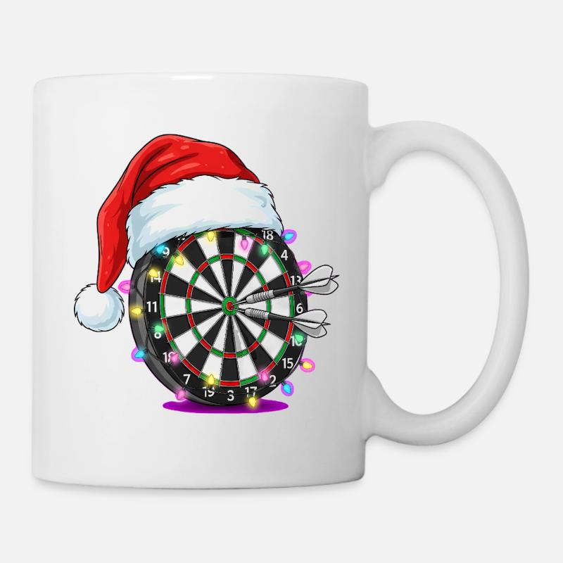 Darts Dartscheibe mit Weihnachtsmütze Comic - Tasse - Weiß