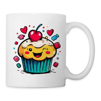 Kawaii Cupcake mit Kirschgesicht - Tasse - Weiß - Rechts