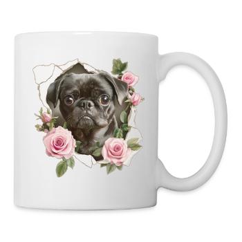 Mops Blumen Vintage - Tasse - Weiß - Rechts