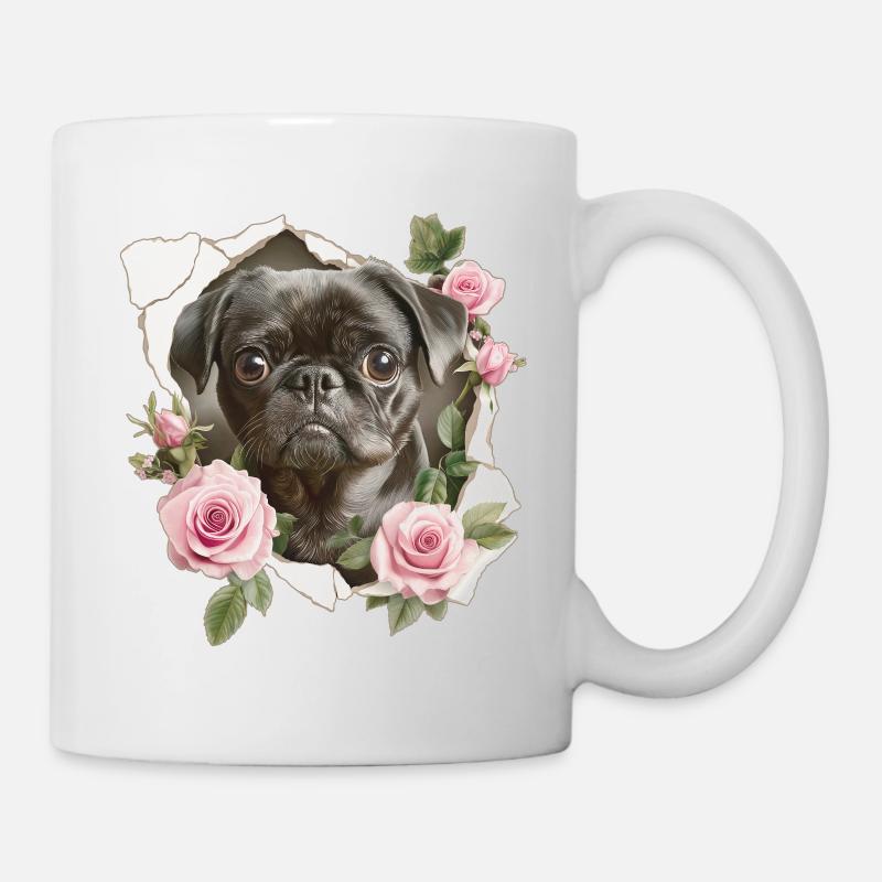 Mops Blumen Vintage - Tasse - Weiß