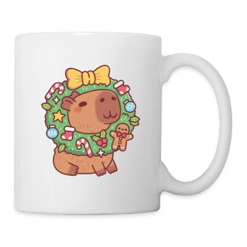 Cute Capybara With Christmas Wreath Funny - Mug - white - Right