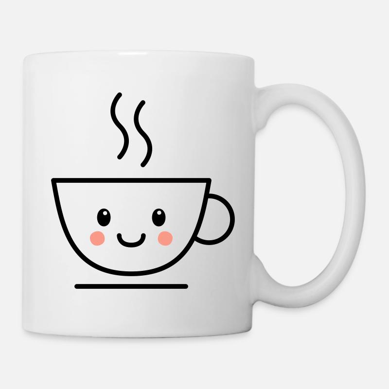 Kaffee, Tee oder Kakao Tasse mit kawaii Gesicht - Tasse - Weiß