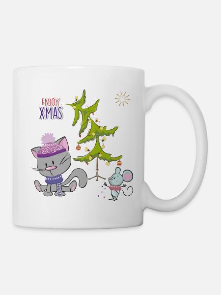 Christmas  Katzen und Maus - Tasse - Weiß