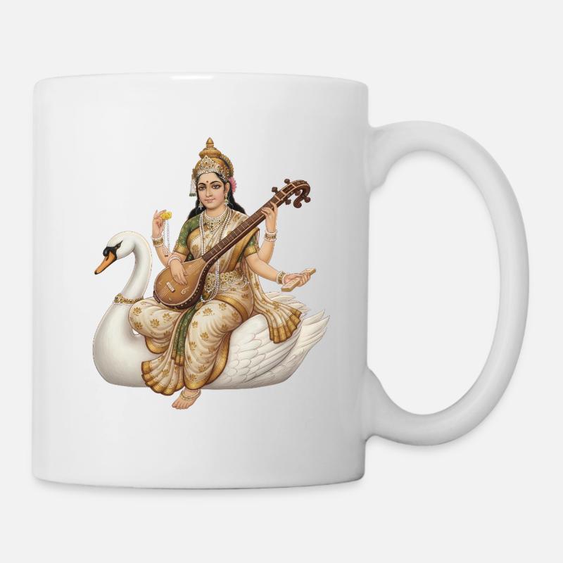 Saraswati on the swan with lute - Mug - white