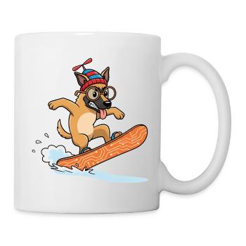 Lustiger Snowboard Hund mit Mütze - Tasse - Weiß - Rechts