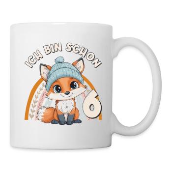 6. Geburtstag Fuchs Regenbogen Süß Niedlich - Tasse - Weiß - Rechts