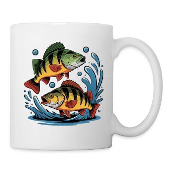 Zwei Barsche – Anglerdesign für Sportfischer - Tasse - Weiß - Rechts