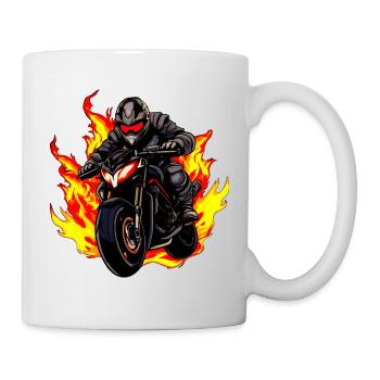 Motorcyclist with flames - Mug - white - Right