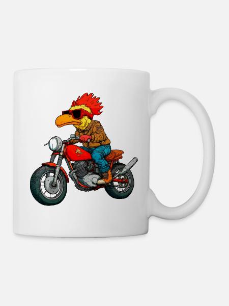 Motorradfahrer Huhn - Tasse - Weiß