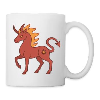 Feuriges Dämonen-Einhorn mit Hörnern und Flammen - Tasse - Weiß - Rechts