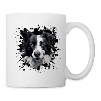 Grayscale Border Collie Portrait - Mug - white - Right