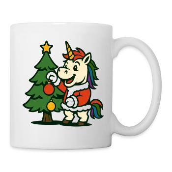 Santa Unicorn Decorating Christmas Tree Art - Mug - white - Right