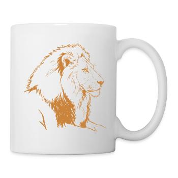Bronzener Löwe Linienillustration - Tasse - Weiß - Rechts
