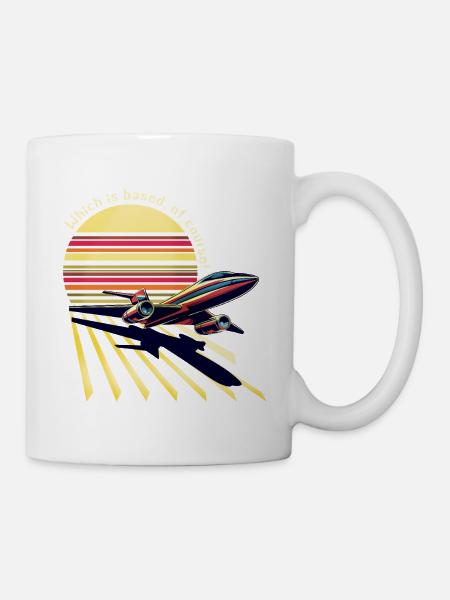Retro Flugzeug Sonnenuntergang (Based!) - Tasse - Weiß