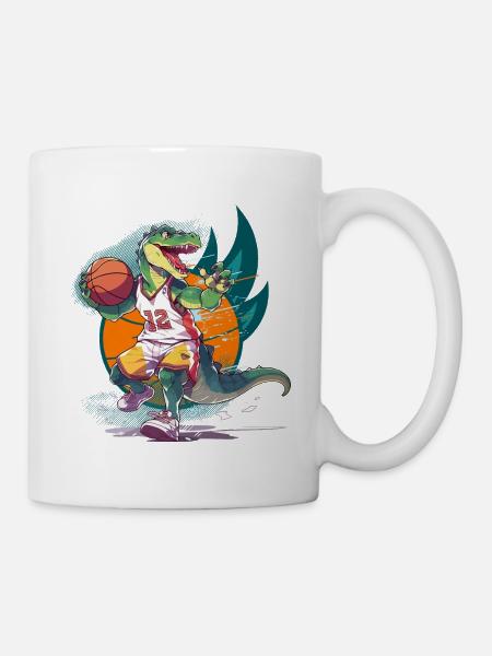 Joueur de basket-ball Dinosaur T-Rex - Mug blanc - blanc