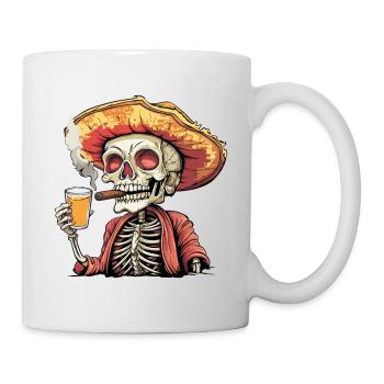 Skelett Totenkopf Totenschädel Zigarre Schnaps - Tasse - Weiß - Rechts
