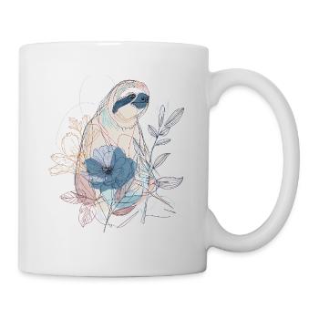 Lineart Sloth with Blue Blossom – Boho Style - Mug - white - Right