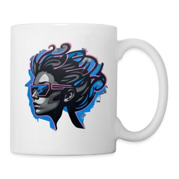 Dame cool des années 80 – Portrait néon d’art de rue - Mug blanc - blanc - Droite