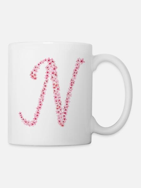 Kirschblüteninitial N - Tasse - Weiß