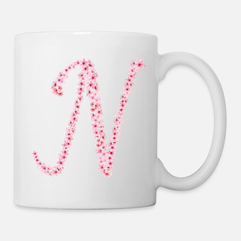 Kirschblüteninitial N - Tasse - Weiß