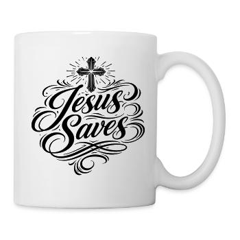 Jesus Saves Christian Saying - Mug - white - Right