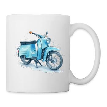 Cyclomoteur Schwalbe bleu est-allemand au design culte aquarelle - Mug blanc - blanc - Droite