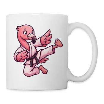 Süßer Flamingo Karate Cartoon Kampfsport Tritt - Tasse - Weiß - Rechts
