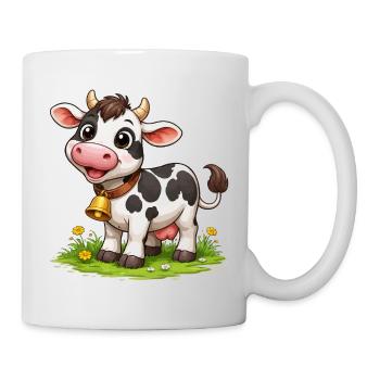 Kuh mit Glöckchen auf Weide - Tasse - Weiß - Rechts
