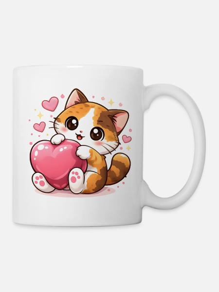 Cuddly Kawaii Cats with Heart – Cute Cats - Mug - white