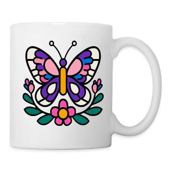 Schmetterling mit Blumen - Tasse - Weiß - Rechts