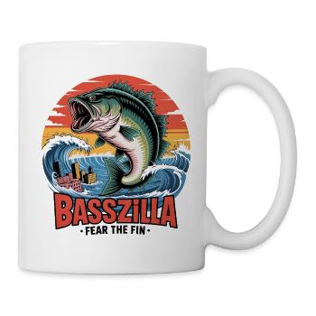 Basszilla Fear The Fin – lustiges riesiges Fischmonster - Tasse - Weiß - Rechts