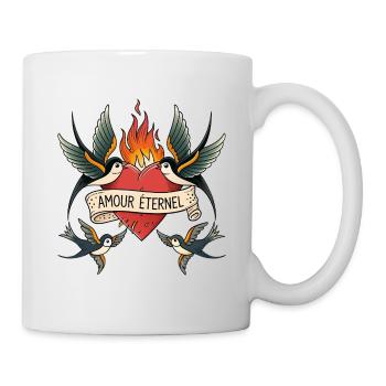 Cœur embrasé et hirondelles éternelles - Mug blanc - blanc - Droite