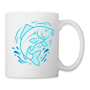 Neon Karpfen Fisch Angeln Outline Vektor - Tasse - Weiß - Rechts