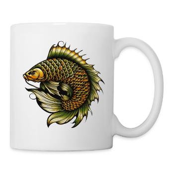 Karpfen Fisch Tattoo look Fantasie Buttje Schuppen - Tasse - Weiß - Rechts