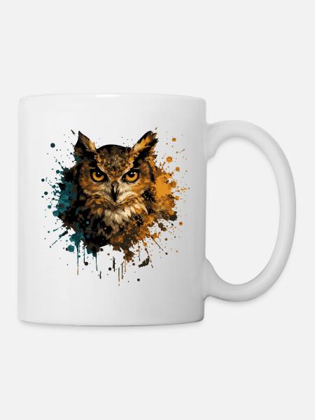 Eule Aquarell – Color Splash Tierkunst - Tasse - Weiß