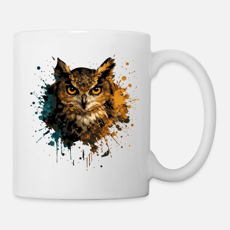 Eule Aquarell – Color Splash Tierkunst - Tasse - Weiß