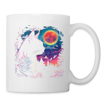 Katzenschlaf in Neon-Nacht - Tasse - Weiß - Rechts