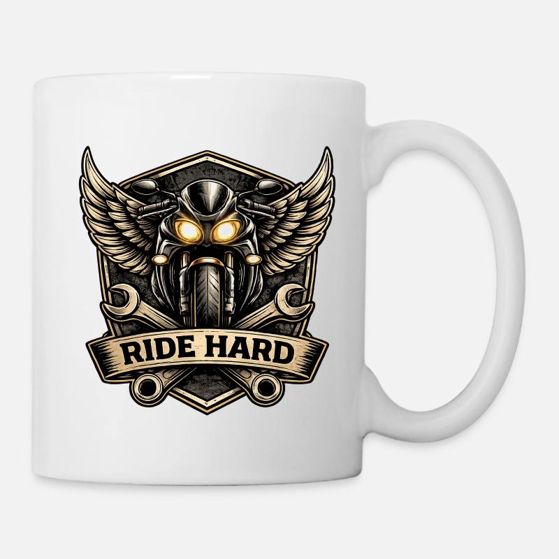 RIDE HARD motorcycle logo with wings - Mug - white