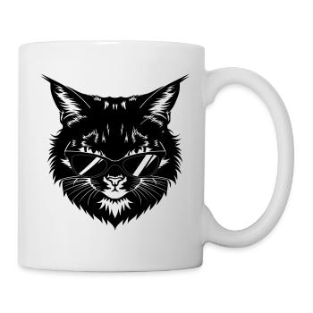 Schwarze Katze mit Sonnenbrille - Tasse - Weiß - Rechts
