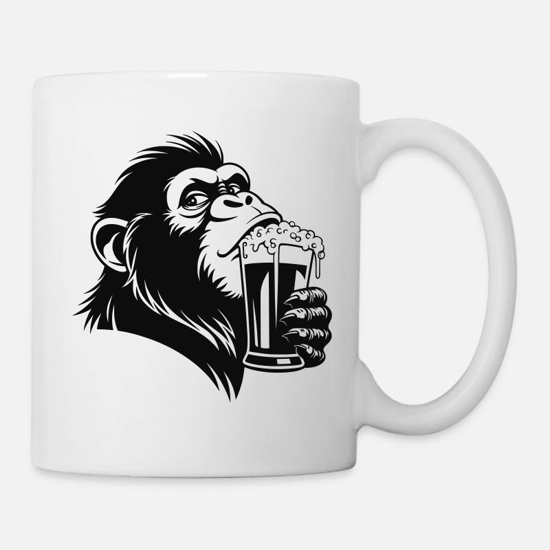 Funny monkey drinks foamy drink - Mug - white