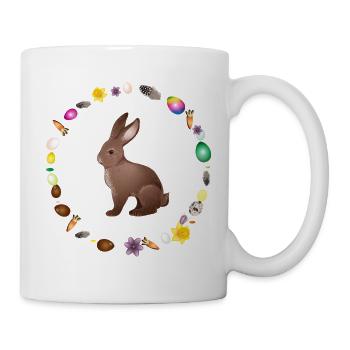 Easter bunny in Easter spring wreath - Mug - white - Right