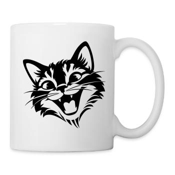 Lachende Katze | Lustiges Katzen T-Shir - Tasse - Weiß - Rechts