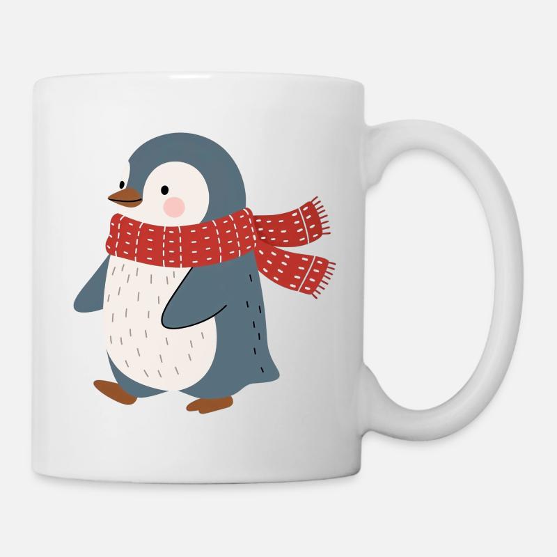 Penguin with red winter scarf - Mug - white