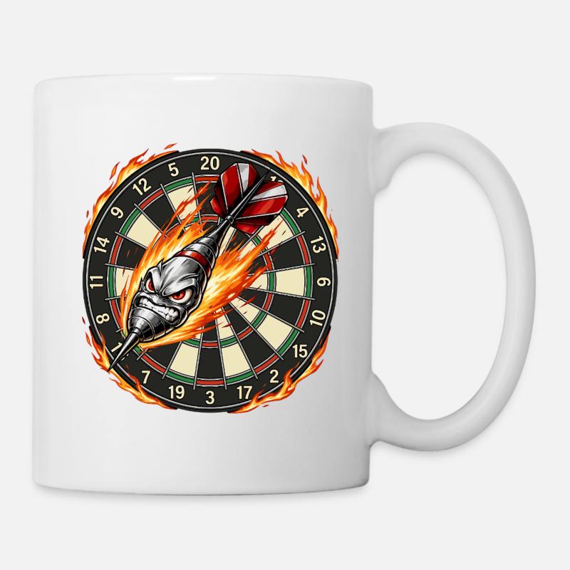 Flèche enflammée rencontre la cible de fléchettes - Mug blanc - blanc