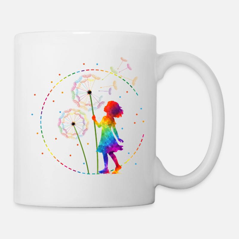 Regenbogen Mädchen mit Pusteblume - Tasse - Weiß