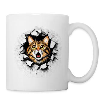 Cat Head Wall Hole Cracks Breakthrough - Mug - white - Right