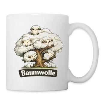 Baumwolle Schafe auf Baum Wortspiel Wortwitz Shirt - Tasse - Weiß - Rechts